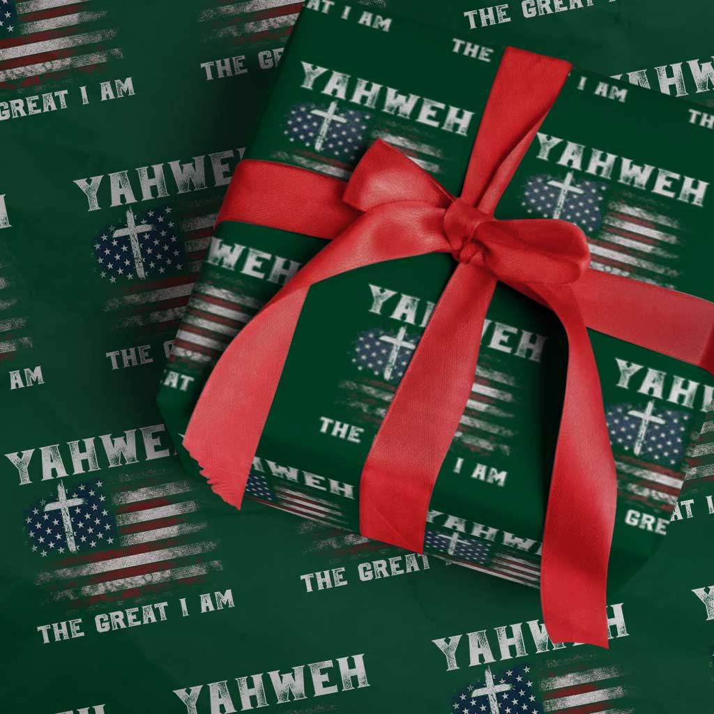 Yahweh The Great I Am Christian Faith Wrapping Paper Roll Vintage American Flag TS11 Green Print Your Wear