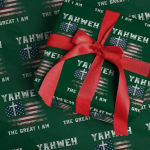 Yahweh The Great I Am Christian Faith Wrapping Paper Roll Vintage American Flag TS11 Green Print Your Wear