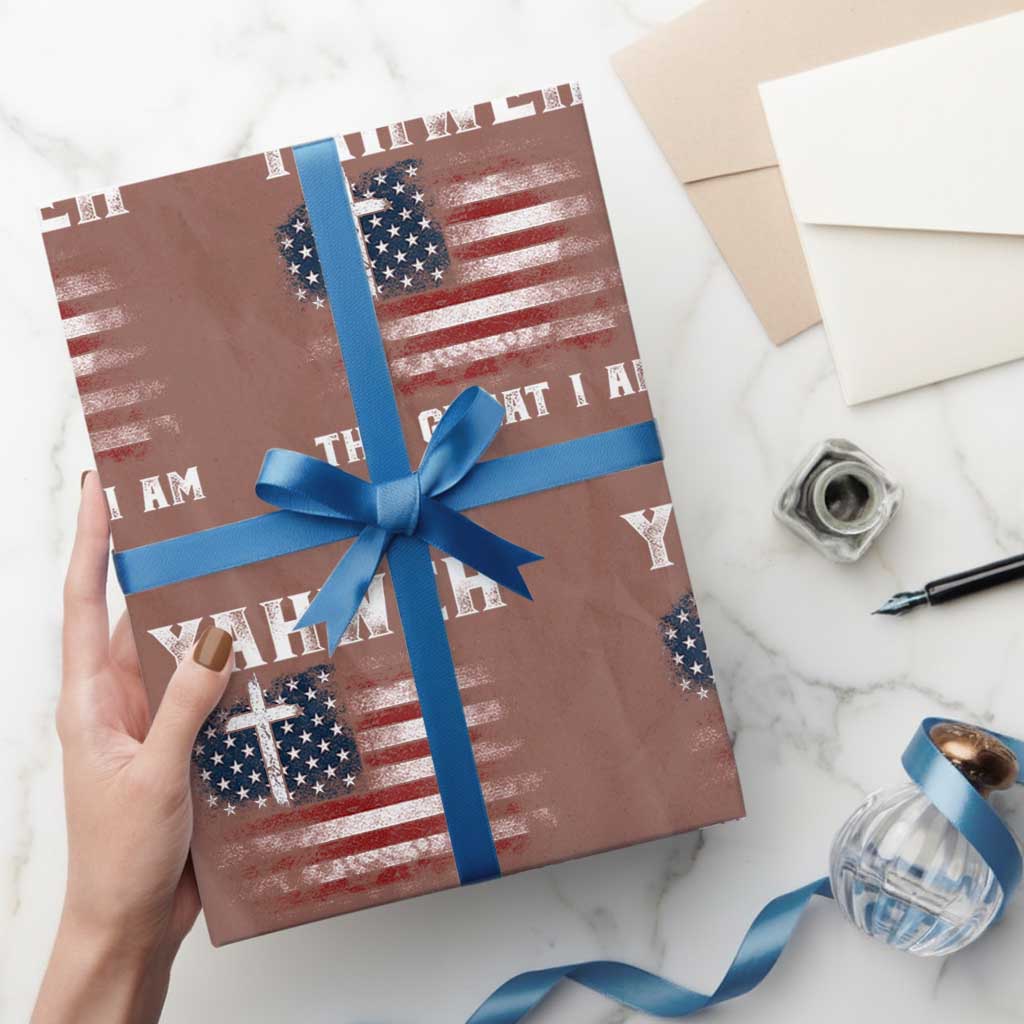 Yahweh The Great I Am Christian Faith Wrapping Paper Roll Vintage American Flag TS11 Mocha Print Your Wear