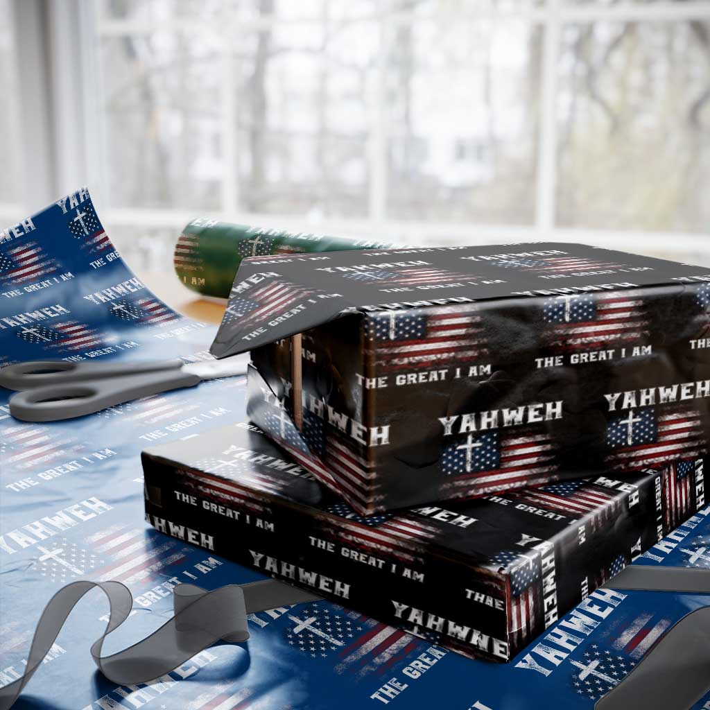 Yahweh The Great I Am Christian Faith Wrapping Paper Roll Vintage American Flag TS11 Black Print Your Wear