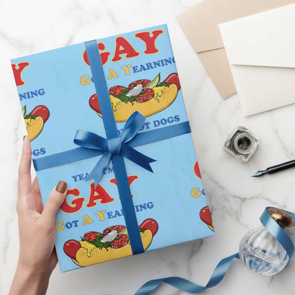Yeah I’m GAY Got A Yearning For Hot Dogs Wrapping Paper Roll Funny Foodie Humor Retro Graphic TS02 Light Blue Print Your Wear