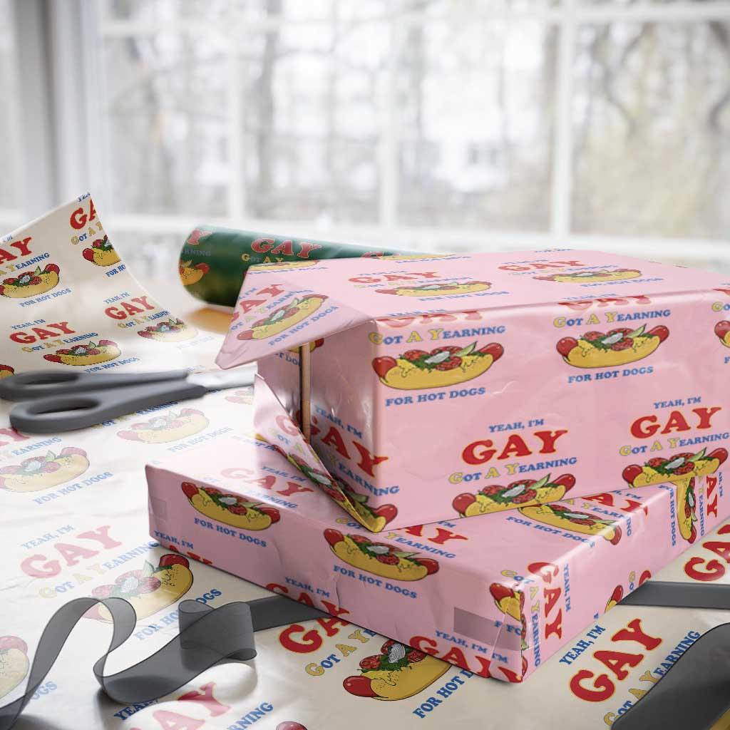 Yeah I’m GAY Got A Yearning For Hot Dogs Wrapping Paper Roll Funny Foodie Humor Retro Graphic TS02 Light Pink Print Your Wear