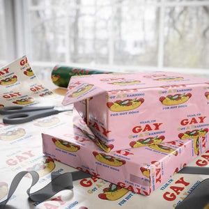 Yeah I’m GAY Got A Yearning For Hot Dogs Wrapping Paper Roll Funny Foodie Humor Retro Graphic TS02 Light Pink Print Your Wear