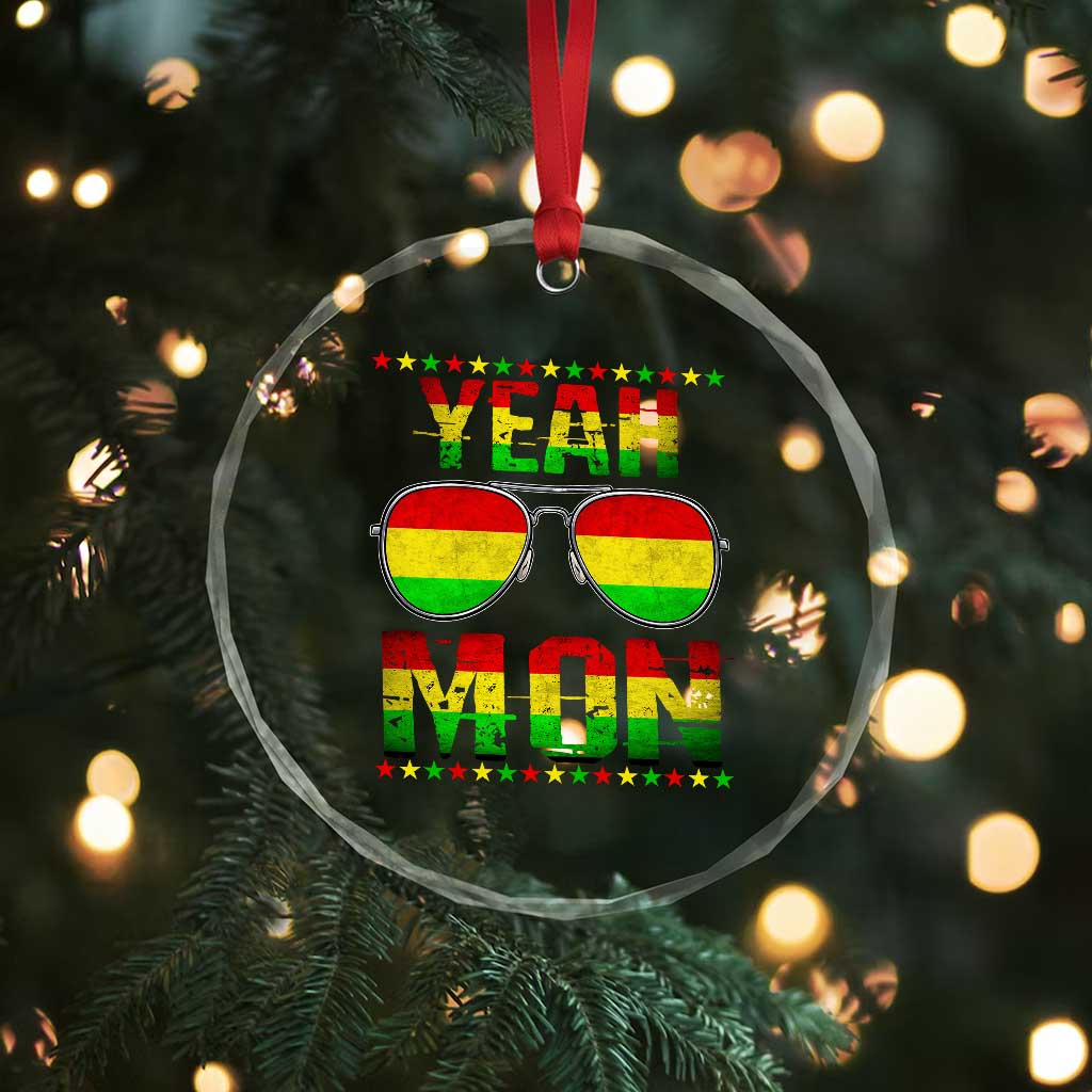 Yeah Mon Jamaican Pride Crystal Glass Ornament Jamaican Vacation Jamaica Reggae Sunglasses TS10 Print Your Wear