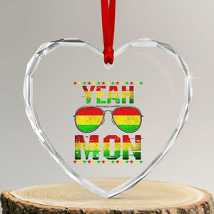 Yeah Mon Jamaican Pride Heart Crystal Glass Ornament Jamaican Vacation Jamaica Reggae Sunglasses TS10 Transparent Glass 3'' Heart Print Your Wear