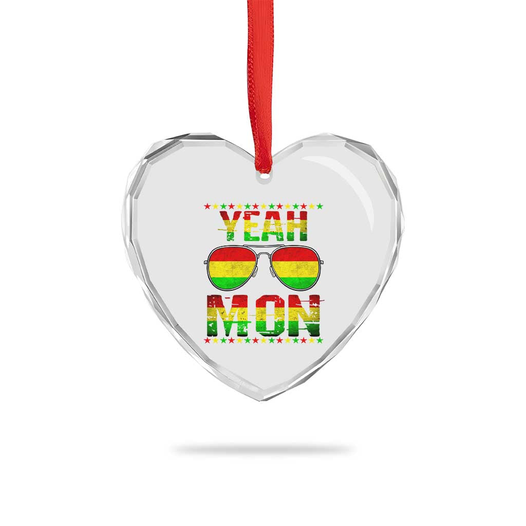 Yeah Mon Jamaican Pride Heart Crystal Glass Ornament Jamaican Vacation Jamaica Reggae Sunglasses TS10 Print Your Wear
