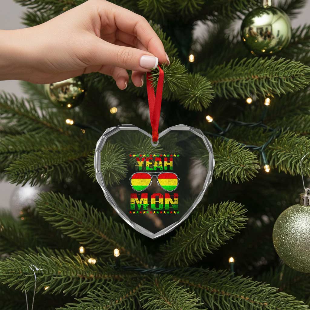 Yeah Mon Jamaican Pride Heart Crystal Glass Ornament Jamaican Vacation Jamaica Reggae Sunglasses TS10 Print Your Wear