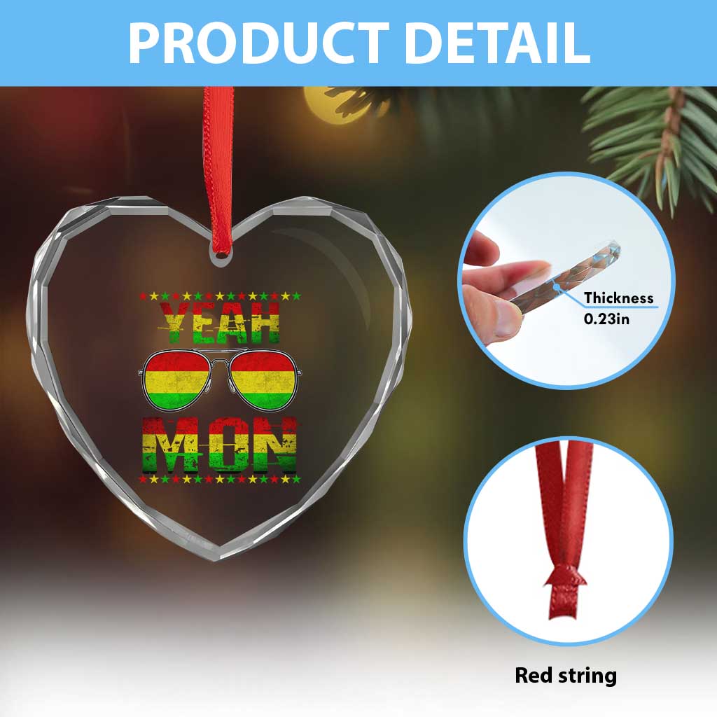 Yeah Mon Jamaican Pride Heart Crystal Glass Ornament Jamaican Vacation Jamaica Reggae Sunglasses TS10 Print Your Wear