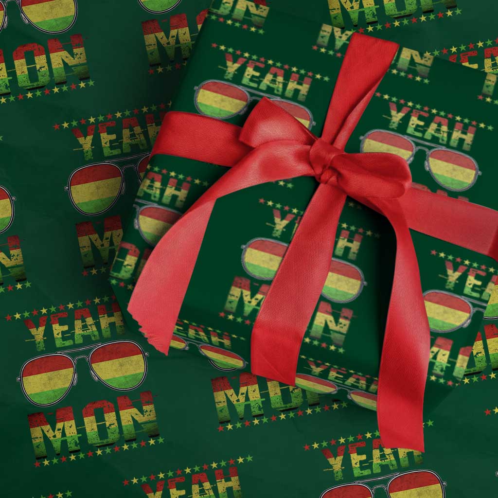 Yeah Mon Jamaican Pride Wrapping Paper Roll Jamaican Vacation Jamaica Reggae Sunglasses TS10 Green Print Your Wear