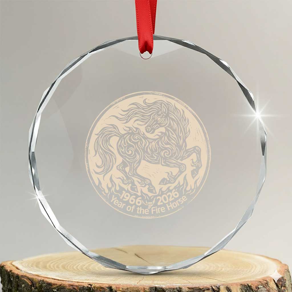 Year of the Fire Horse 1966 2026 Graphic Crystal Glass Ornament 60 Years Chinese Zodiac Horse Vintage Style TS02 Transparent Glass 3'' Circle Print Your Wear