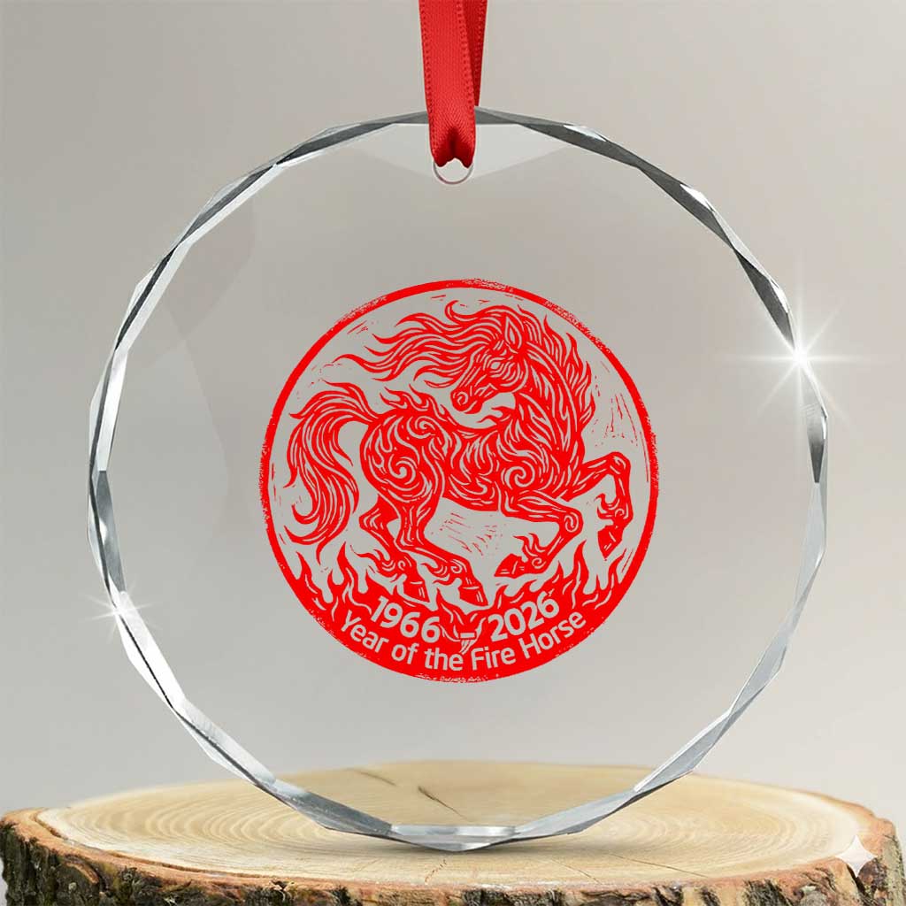 Year of the Fire Horse 1966 2026 Red Graphic Crystal Glass Ornament 60 Years Chinese Zodiac Horse Vintage Style TS02 Transparent Glass 3'' Circle Print Your Wear