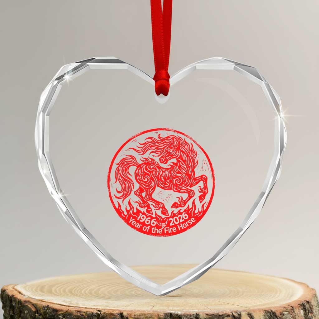 Year of the Fire Horse 1966 2026 Red Graphic Heart Crystal Glass Ornament 60 Years Chinese Zodiac Horse Vintage Style TS02 Transparent Glass 3'' Heart Print Your Wear