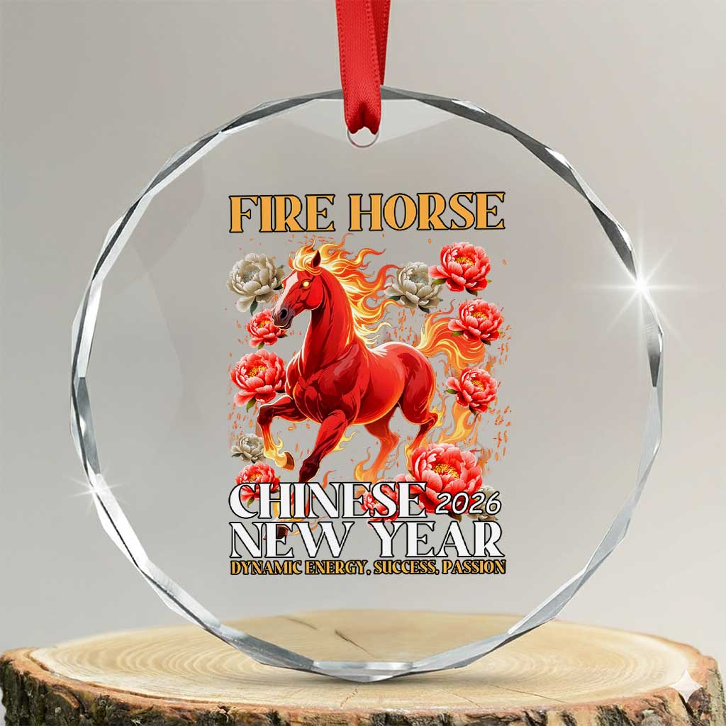 Year of The Fire Horse 2026 Crystal Glass Ornament Chinese New Year Peony Flower TS11 Transparent Glass 3'' Circle Print Your Wear