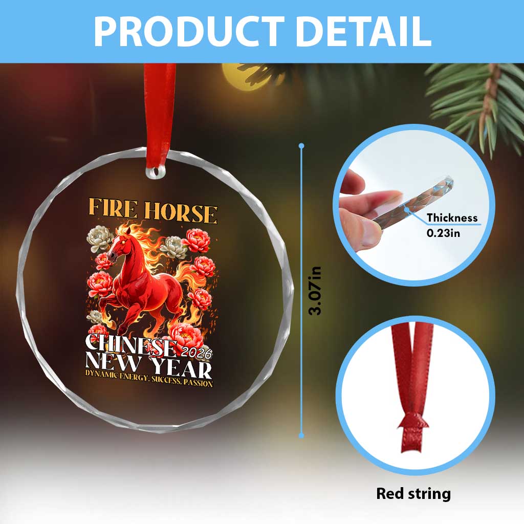 Year of The Fire Horse 2026 Crystal Glass Ornament Chinese New Year Peony Flower TS11 Print Your Wear