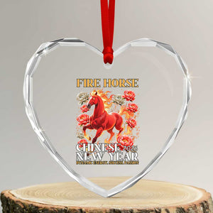 Year of The Fire Horse 2026 Heart Crystal Glass Ornament Chinese New Year Peony Flower TS11 Transparent Glass 3'' Heart Print Your Wear