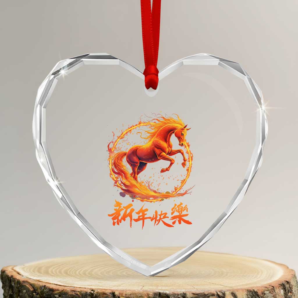 Year of The Fire Horse 2026 Heart Crystal Glass Ornament Chinese Zodiac Lunar New Year TS11 Transparent Glass 3'' Heart Print Your Wear