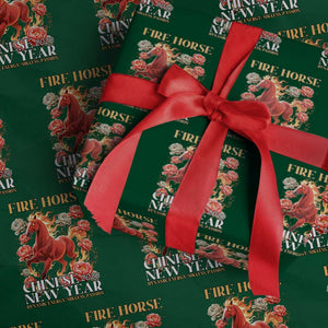 Year of The Fire Horse 2026 Wrapping Paper Roll Chinese New Year Peony Flower TS11 Green Print Your Wear