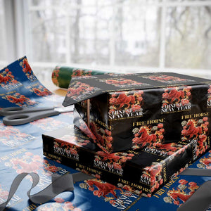 Year of The Fire Horse 2026 Wrapping Paper Roll Chinese New Year Peony Flower TS11 Black Print Your Wear