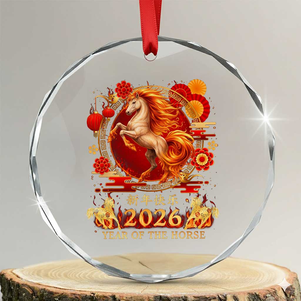 Year of The Fire Horse Crystal Glass Ornament Funny Chinese Zodiac Lunar New Year 2026 TS11 Transparent Glass 3'' Circle Print Your Wear