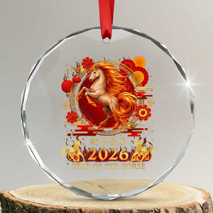 Year of The Fire Horse Crystal Glass Ornament Funny Chinese Zodiac Lunar New Year 2026 TS11 Transparent Glass 3'' Circle Print Your Wear