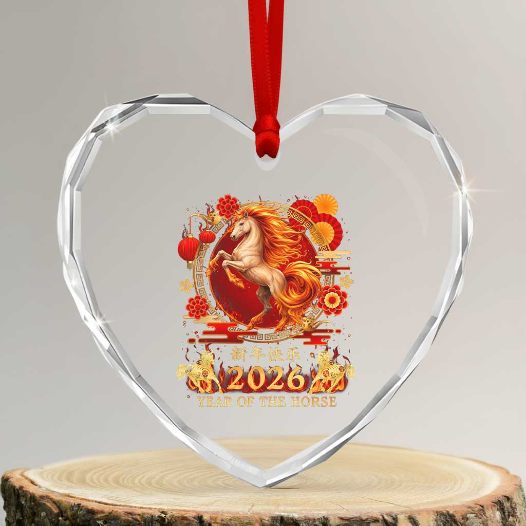Year of The Fire Horse Heart Crystal Glass Ornament Funny Chinese Zodiac Lunar New Year 2026 TS11 Transparent Glass 3'' Heart Print Your Wear