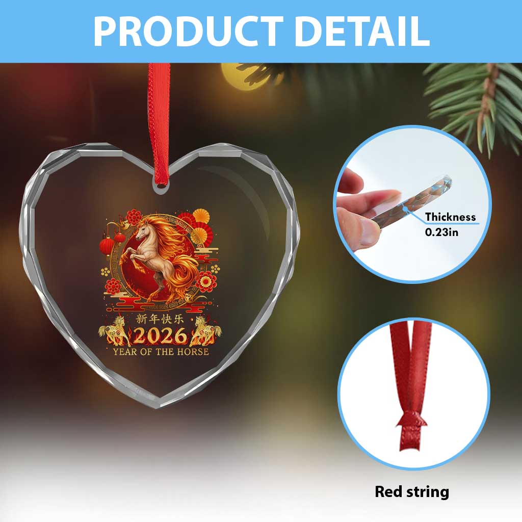 Year of The Fire Horse Heart Crystal Glass Ornament Funny Chinese Zodiac Lunar New Year 2026 TS11 Print Your Wear