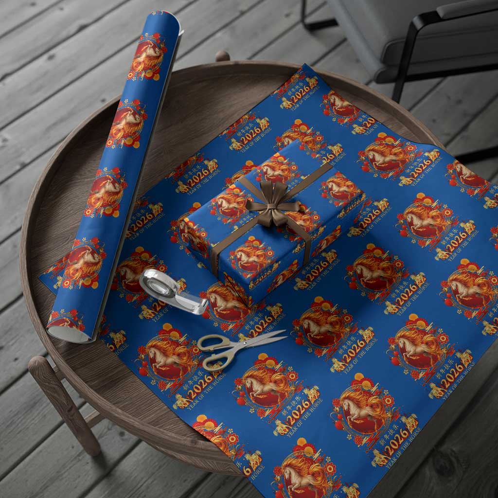 Year of The Fire Horse Wrapping Paper Roll Funny Chinese Zodiac Lunar New Year 2026 TS11 Blue Print Your Wear