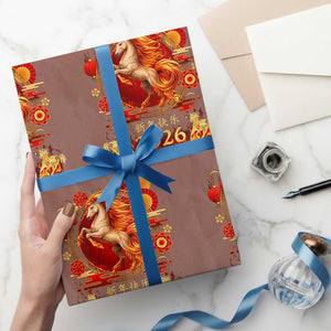 Year of The Fire Horse Wrapping Paper Roll Funny Chinese Zodiac Lunar New Year 2026 TS11 Mocha Print Your Wear