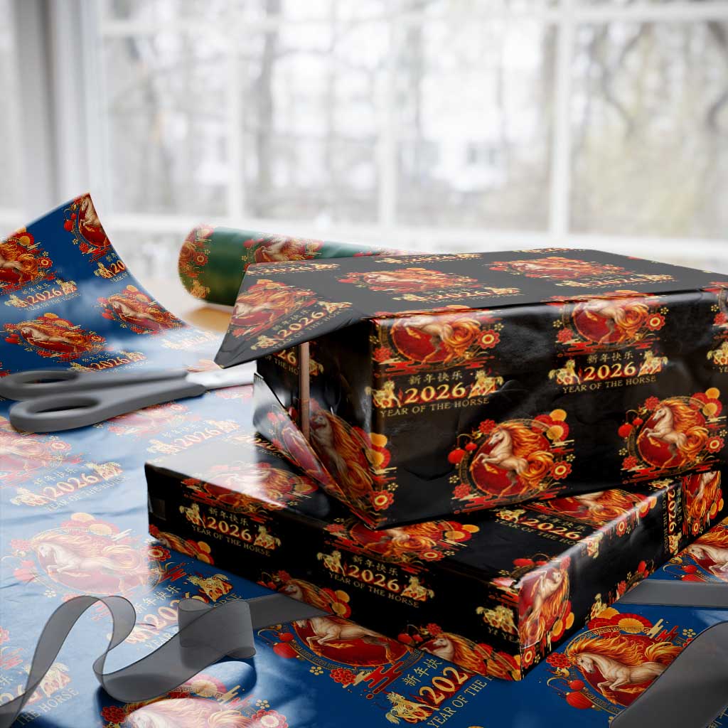 Year of The Fire Horse Wrapping Paper Roll Funny Chinese Zodiac Lunar New Year 2026 TS11 Black Print Your Wear