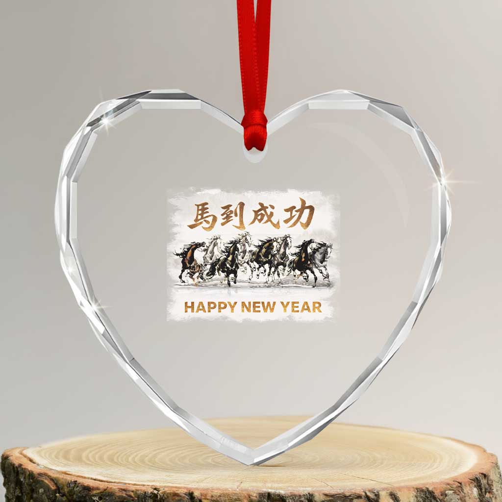 Year of The Horse 2026 Heart Crystal Glass Ornament Happy New Year Gallop Of The 8 Horses TS11 Transparent Glass 3'' Heart Print Your Wear