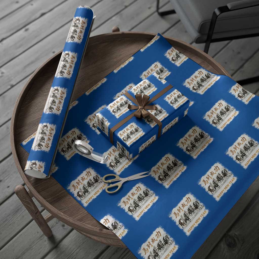 Year of The Horse 2026 Wrapping Paper Roll Happy New Year Gallop Of The 8 Horses TS11 Blue Print Your Wear
