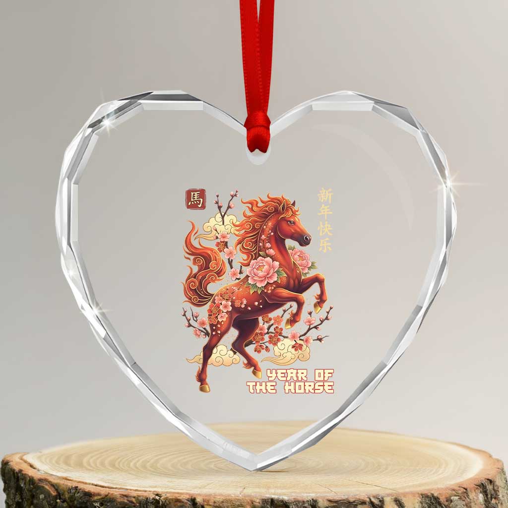 Year of the Horse Chinese New Year Heart Crystal Glass Ornament Floral Zodiac Horse Lunar Festival TS02 Transparent Glass 3'' Heart Print Your Wear