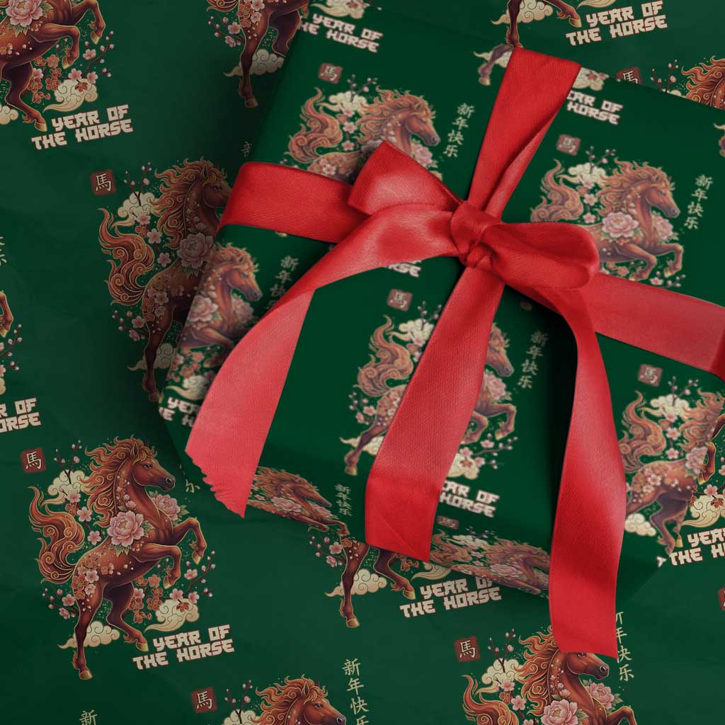 Year of the Horse Chinese New Year Wrapping Paper Roll Floral Zodiac Horse Lunar Festival TS02 Green Print Your Wear