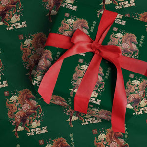 Year of the Horse Chinese New Year Wrapping Paper Roll Floral Zodiac Horse Lunar Festival TS02 Green Print Your Wear
