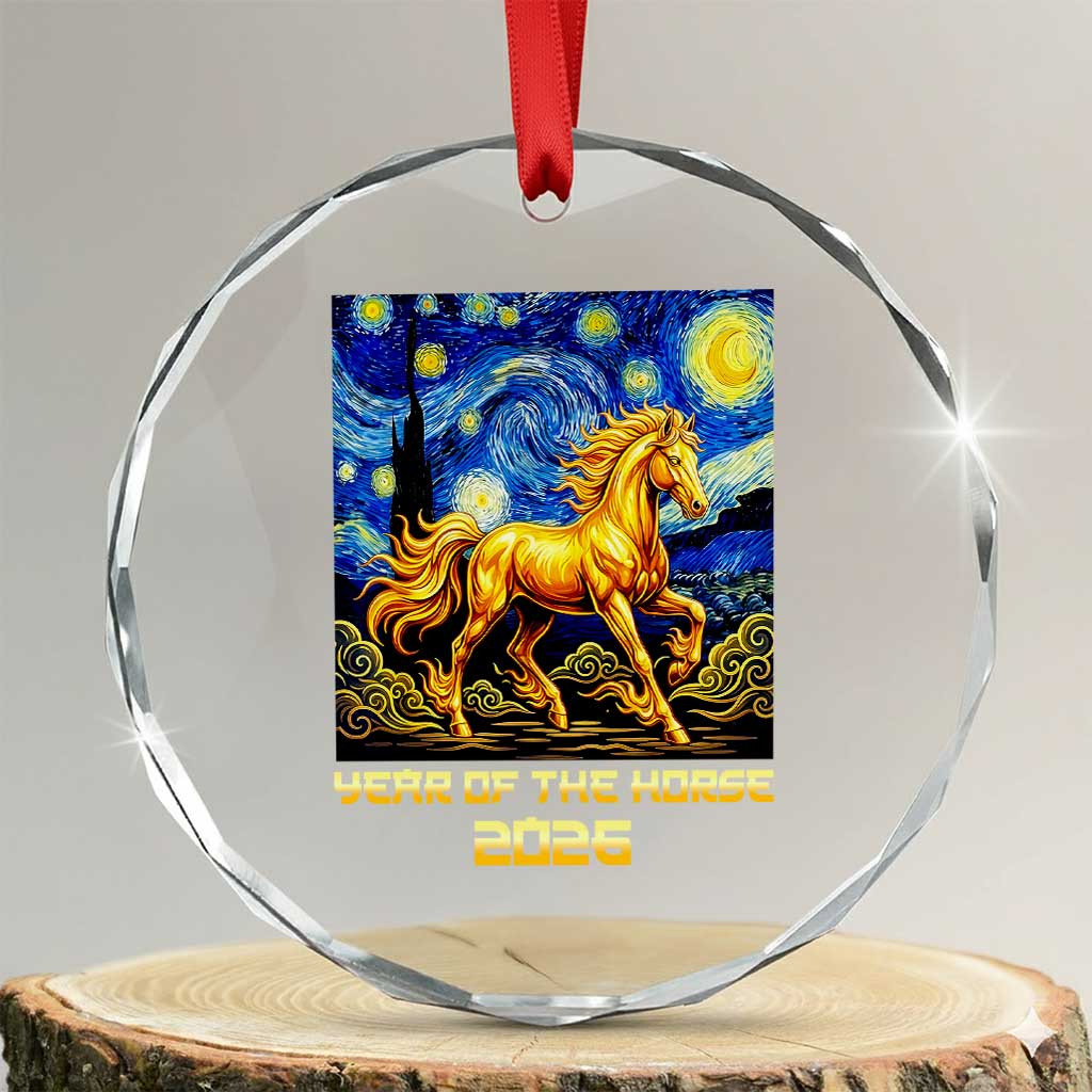 Year of the Horse Starry Night Inspired Graphic Crystal Glass Ornament Golden Horse Chinese Zodiac Art TS02 Transparent Glass 3'' Circle Print Your Wear