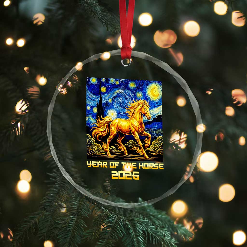 Year of the Horse Starry Night Inspired Graphic Crystal Glass Ornament Golden Horse Chinese Zodiac Art TS02 Print Your Wear