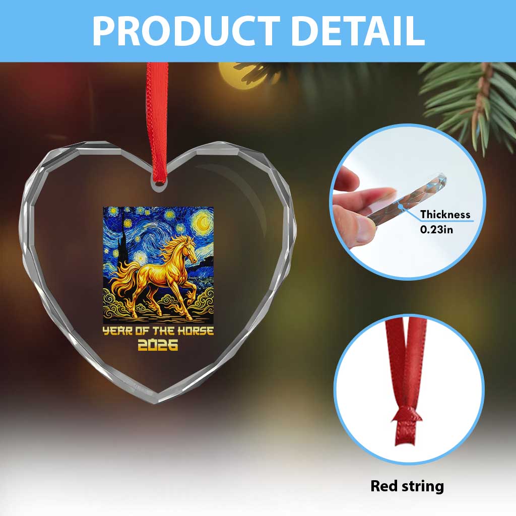Year of the Horse Starry Night Inspired Graphic Heart Crystal Glass Ornament Golden Horse Chinese Zodiac Art TS02 Print Your Wear