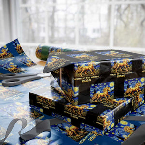 Year of the Horse Starry Night Inspired Graphic Wrapping Paper Roll Golden Horse Chinese Zodiac Art TS02 Black Print Your Wear