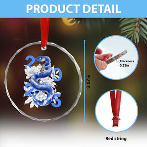 Year Of The Snake 2025 Crystal Glass Ornament Chinese New Year Blue Snake TS09 Print Your Wear