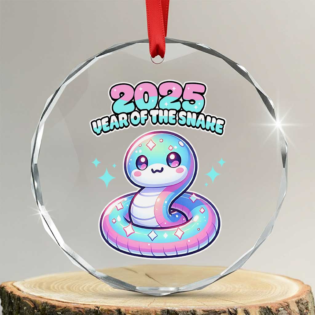 Year Of The Snake 2025 Crystal Glass Ornament Cute Snake Happy New Year TS09 Transparent Glass 3'' Circle Print Your Wear