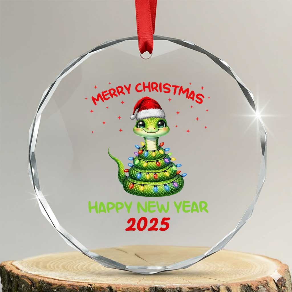Year Of The Snake 2025 Crystal Glass Ornament Merry Xmas And Happy New Year Cute Snake TS09 Transparent Glass 3'' Circle Print Your Wear