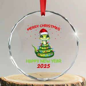 Year Of The Snake 2025 Crystal Glass Ornament Merry Xmas And Happy New Year Cute Snake TS09 Transparent Glass 3'' Circle Print Your Wear