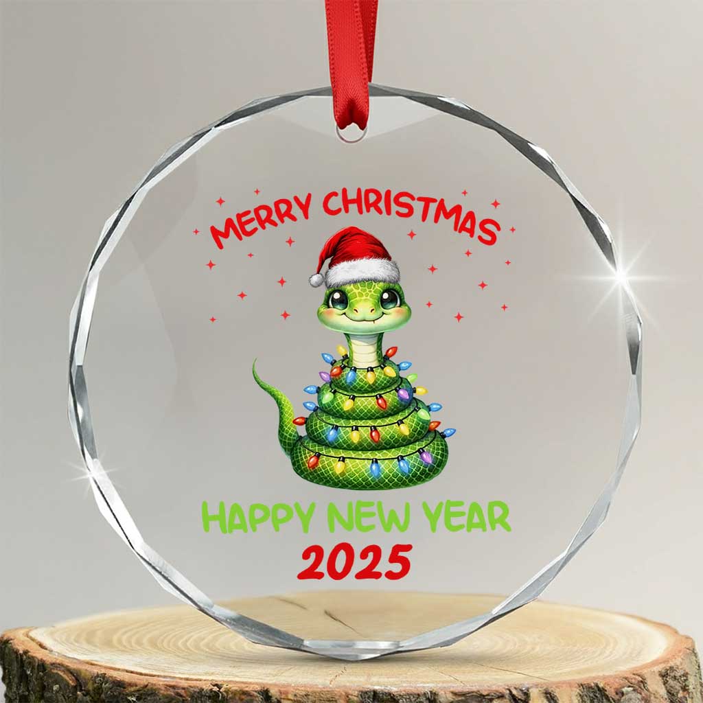 Year Of The Snake 2025 Crystal Glass Ornament Merry Xmas And Happy New Year Cute Snake TS09 Transparent Glass 3'' Circle Print Your Wear