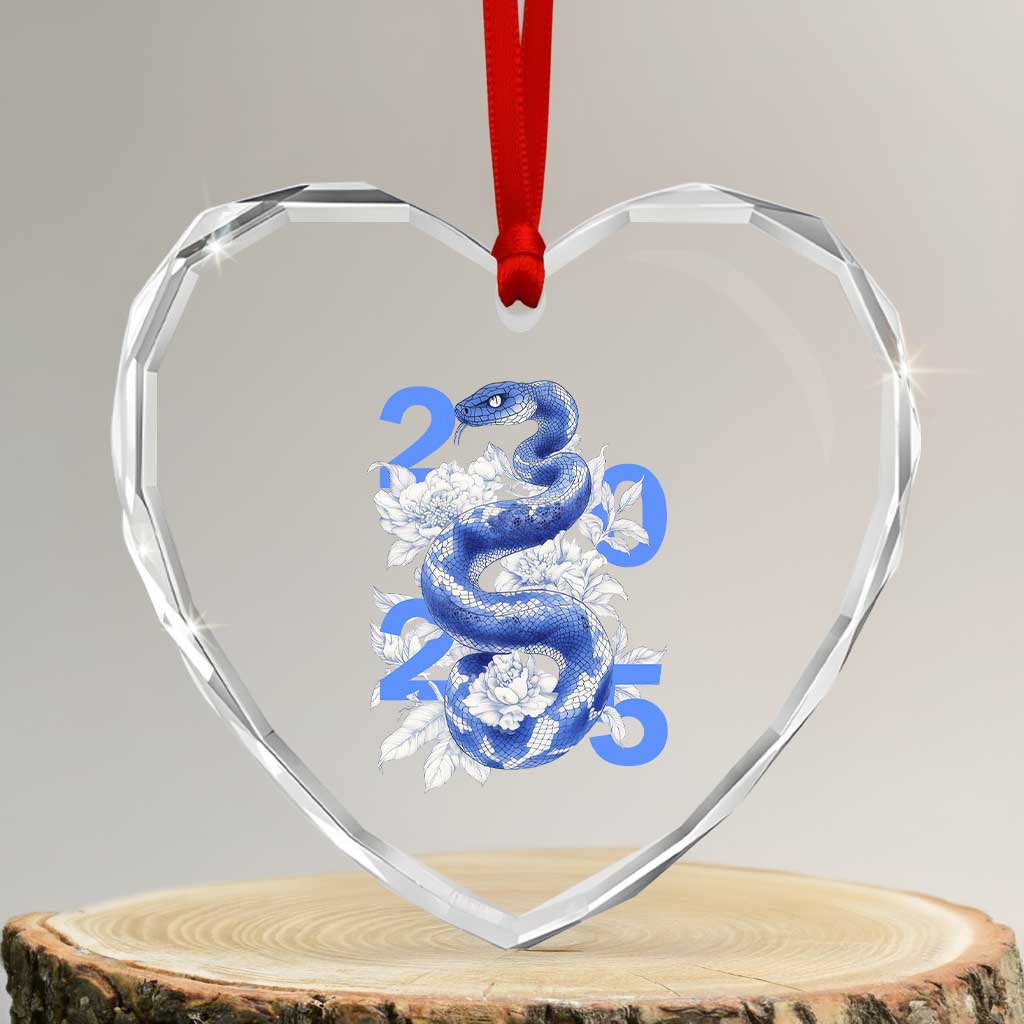 Year Of The Snake 2025 Heart Crystal Glass Ornament Chinese New Year Blue Snake TS09 Transparent Glass 3'' Heart Print Your Wear