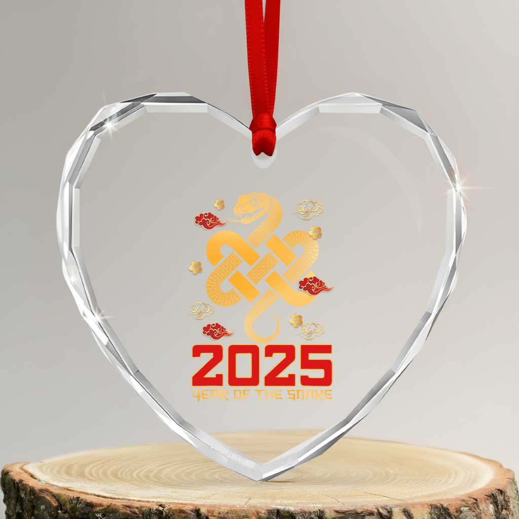 Year Of The Snake 2025 Heart Crystal Glass Ornament Lunar New Year Chinese Traditional TS09 Transparent Glass 3'' Heart Print Your Wear