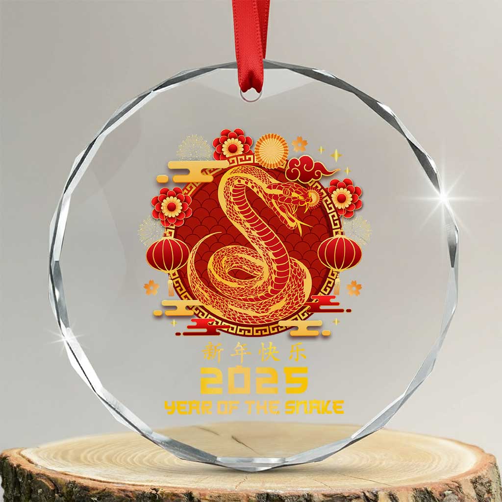 Year Of The Snake 2025 Lunar New Year Crystal Glass Ornament Zodiac Snake Charm Red Decor for Luck TS10 Transparent Glass 3'' Circle Print Your Wear