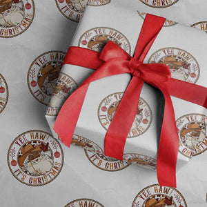 Yee Haw It Is Christmas Wrapping Paper Roll Funny Black Santa Cowboy TS12 White Print Your Wear