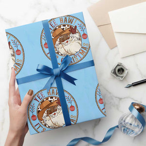 Yee Haw It Is Christmas Wrapping Paper Roll Funny Black Santa Cowboy TS12 Light Blue Print Your Wear