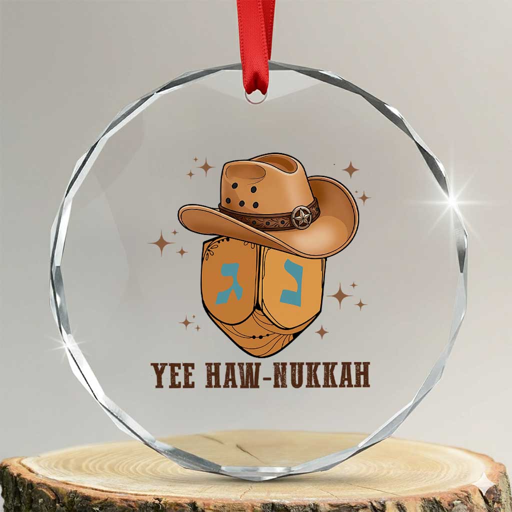 Yee Haw Nukkah Crystal Glass Ornament Funny Cowboy Hanukkah TS14 Transparent Glass 3'' Circle Print Your Wear