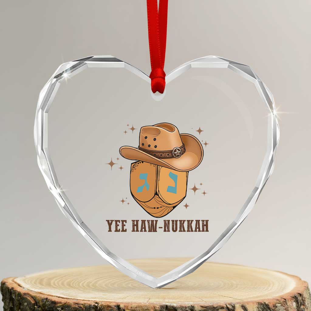 Yee Haw Nukkah Heart Crystal Glass Ornament Funny Cowboy Hanukkah TS14 Transparent Glass 3'' Heart Print Your Wear